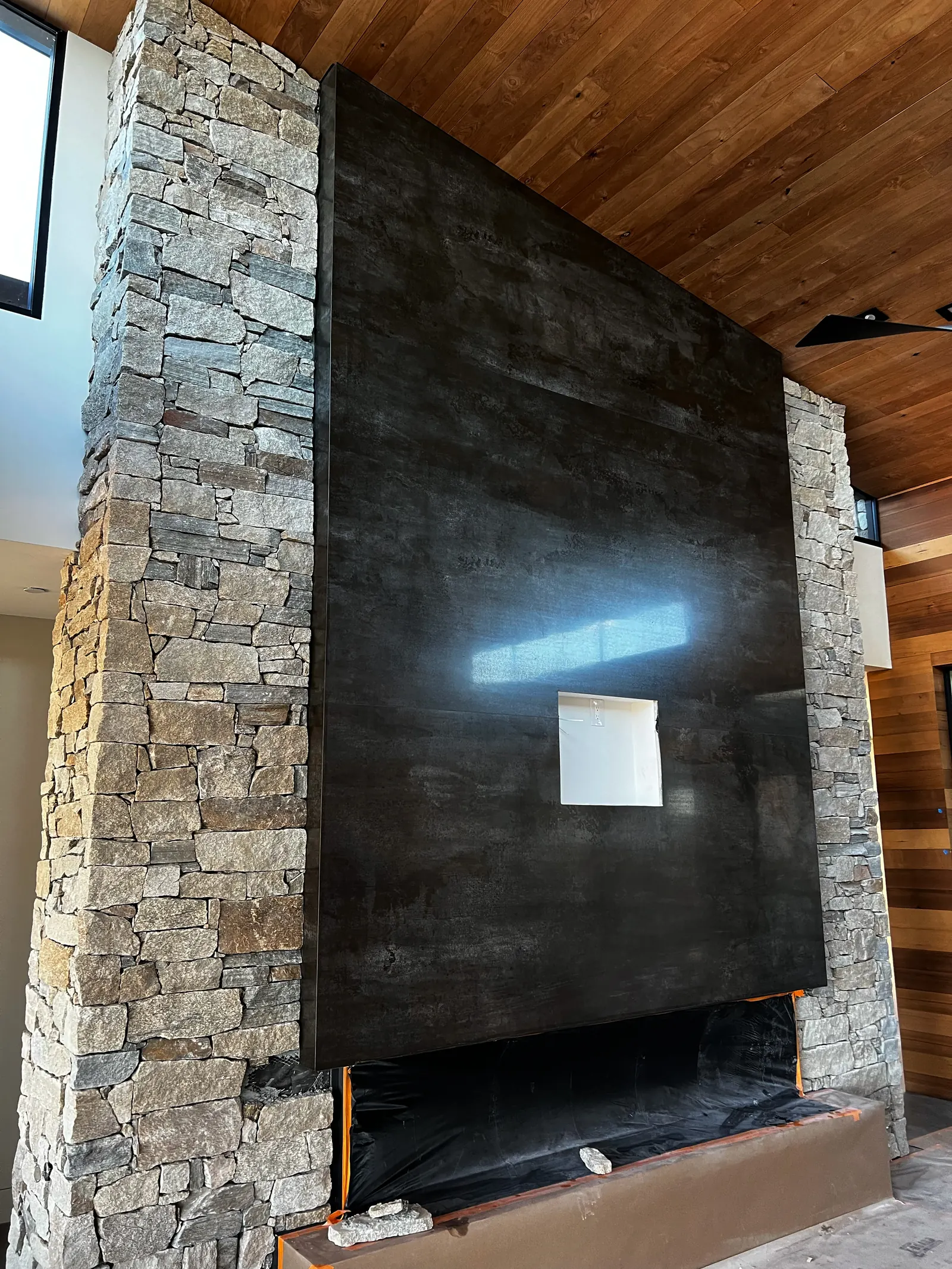 Granite fireplace installation