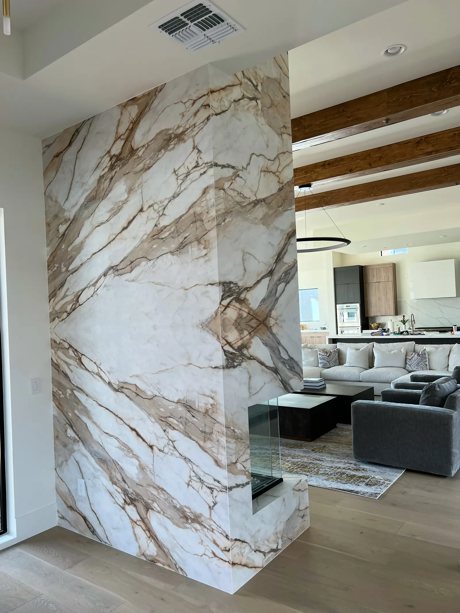 Back side of granite wrapped fireplace