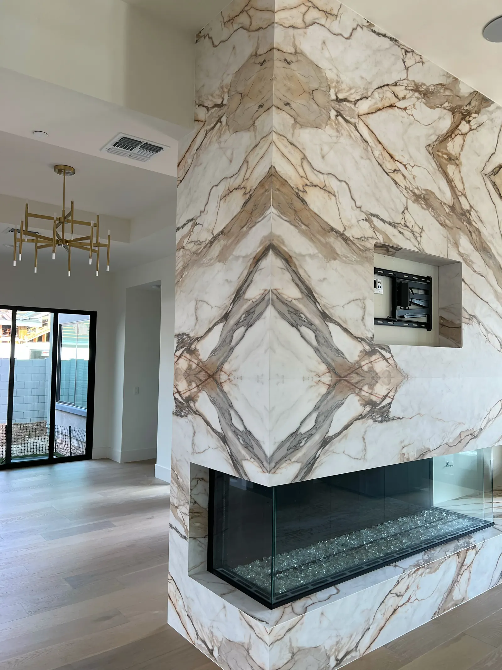 Granite wrapped fireplace front